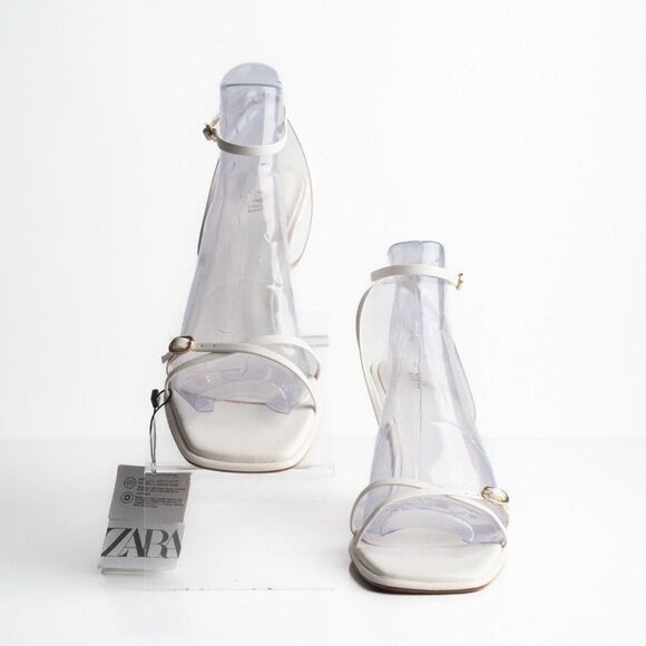 Zara Womens Crossed Strap Heels Sandals White Leather 2337/110 US 9 EU 40 NWT - Picture 4 of 8